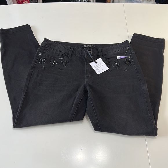 NWT Women’s Nanette Lepore Rhinestone Girlfriend Cropped Jeans Black Poison Sz 6 - Picture 5 of 10